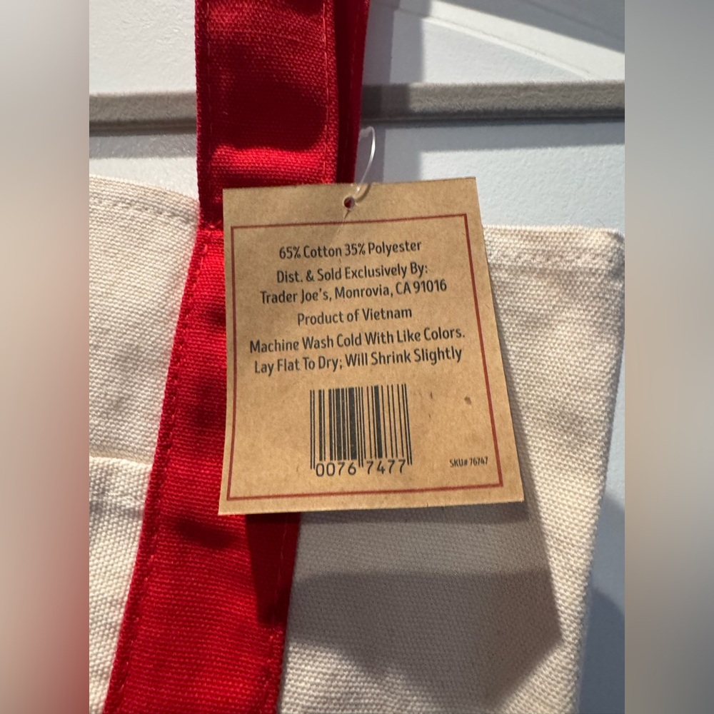 NWT! Trader Joes Mini Canvas Tote Bag Red - Picture 3 of 7